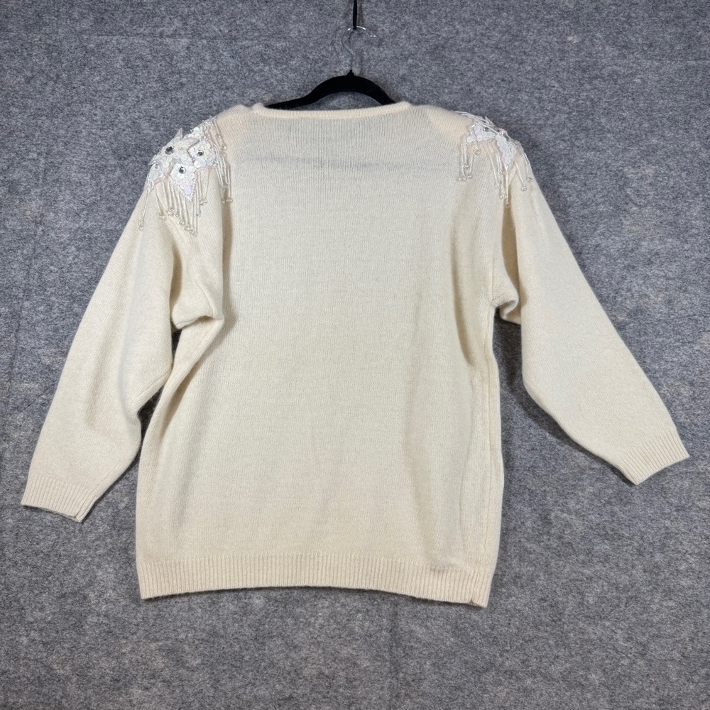 Vintage Rino Rossi Ivory Angora Blend Beaded Knit Sweater Size M Vintage Chic - Picture 13 of 16